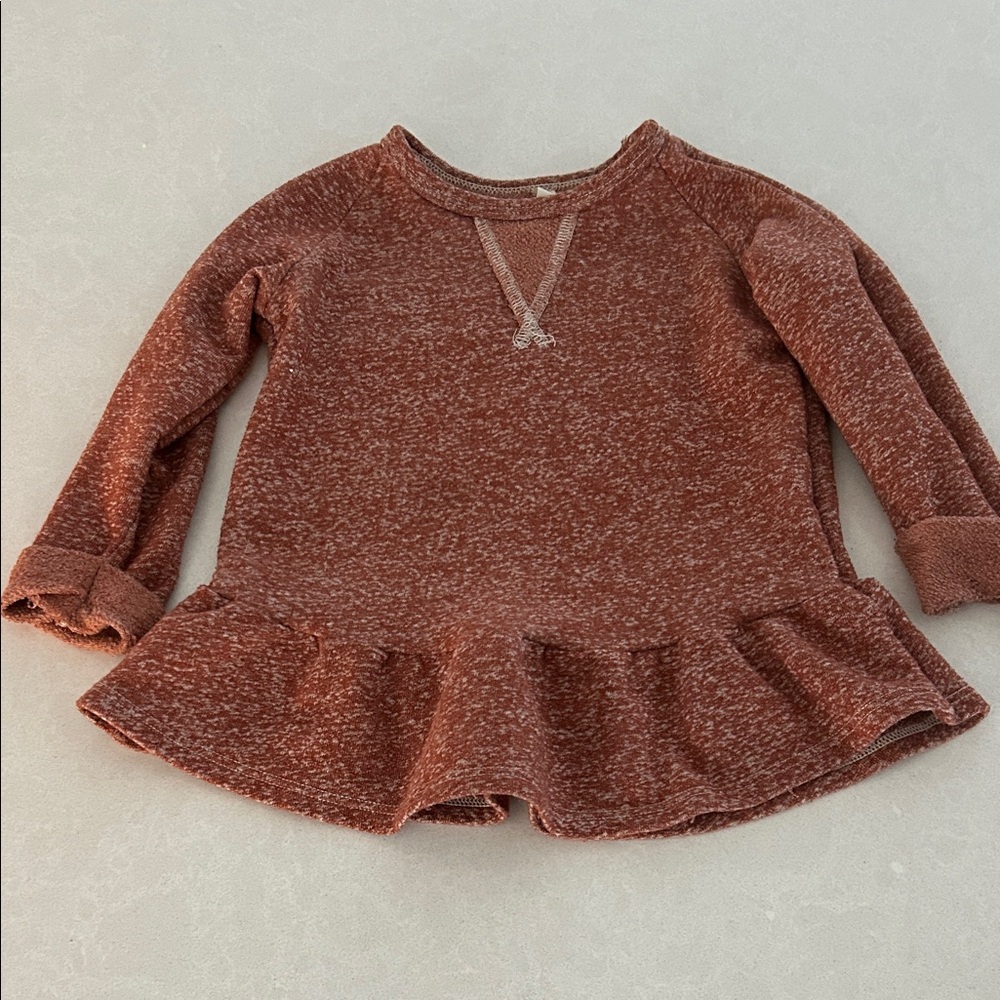 Cozy Brown Kids Top with Ruffle Hem